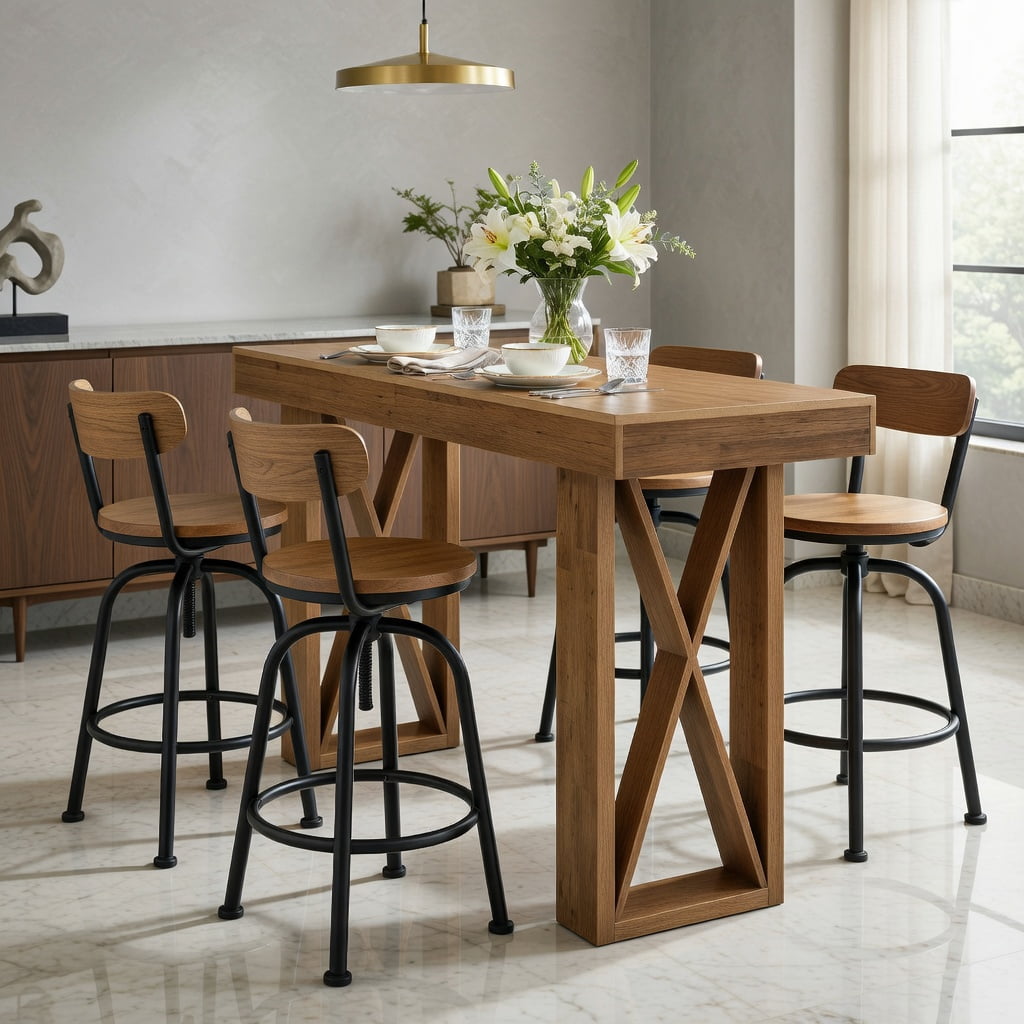 Hommoo 63 Inch Rectangular Counter Height Bar Table with X-Frame Design, Modern Rustic Pub Table for Kitchen, Dining, or Home Office, Walnut