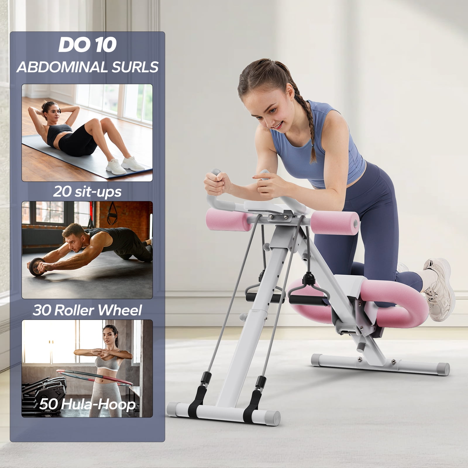 Ab Crunch Machine Sit Up Abdominal Roller Trainer Ab Roller GYMAX