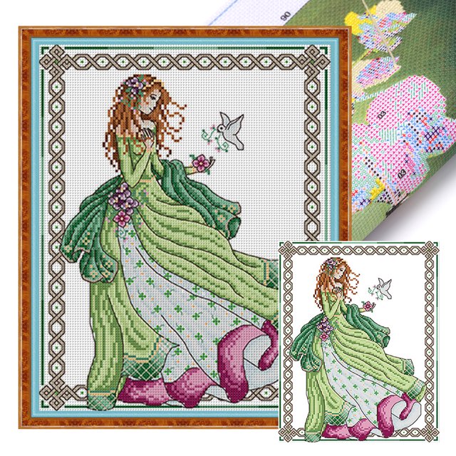 Bordado Parcial Algodón Ecológico 14CT Ángel La Artesanía Punto Cruz 28x34cm