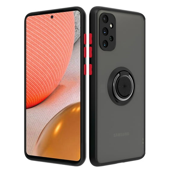 For Samsung Galaxy A72 5G / SM-A726 Impact Metal Ring Holder Stand Magnetic Car Mount Protective Hybrid Case Cover Black