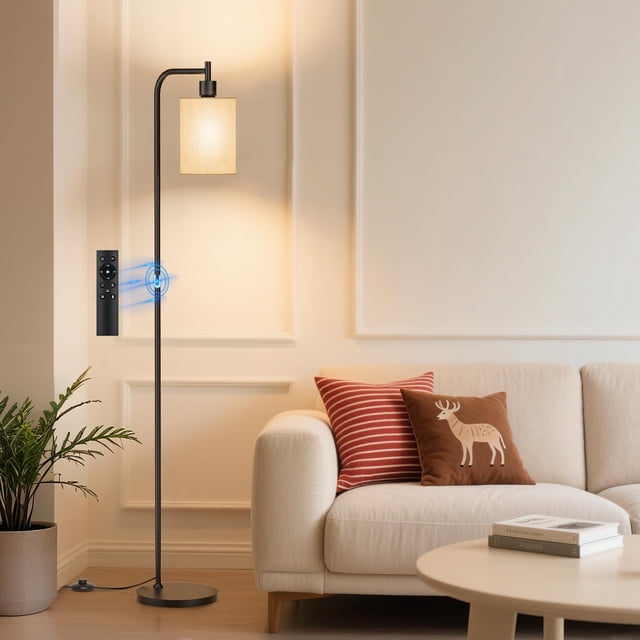 SIBRILLE Floor Lamp with Linen Shade, Dimmable Tall Standing Lamp with Remote Control & 3 Color Temperatures, Modern Floor Lamps for Living Room Bedroom O