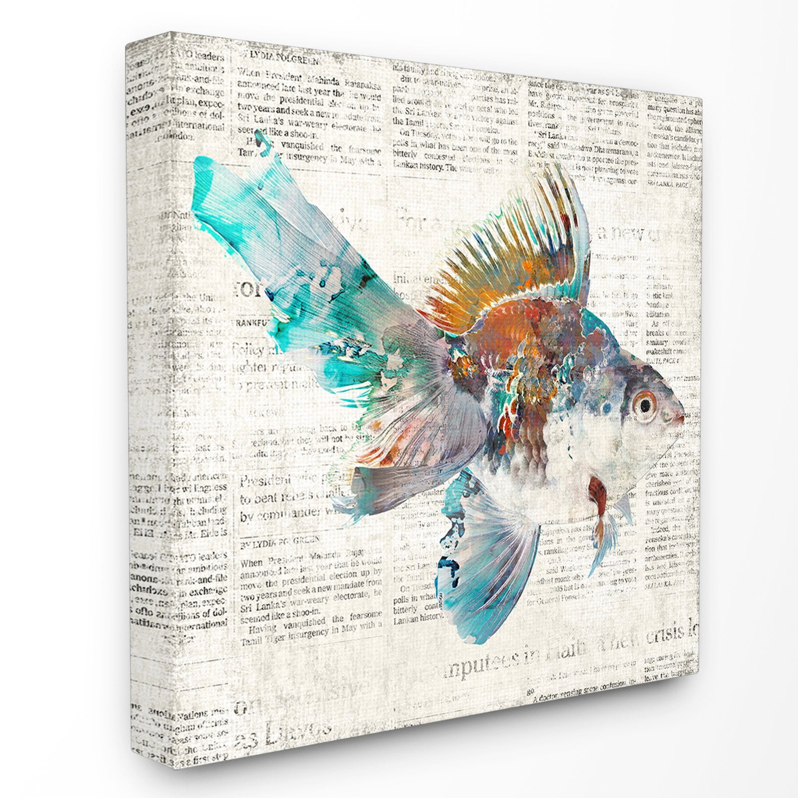 The Stupell Home Decor Collection Goldfish on Aged Newsprint Wall Art