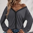 thumbnail image 2 of Cárdigan para Mujer Top con Cuello en V Diseño de Empalme a Cuadros Walf Manga con Hombros caídos Top de Mujer con Botonadura única para el hogar al Aire Libre Gris Oscuro XXL, 2 of 6