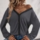 thumbnail image 2 of Cárdigan de mujer con escote en V, paneles de cuadros medios, hombros caídos y diseño de botonadura sencilla, gris oscuro M, ropa informal para el hogar y el aire libre, 2 of 6