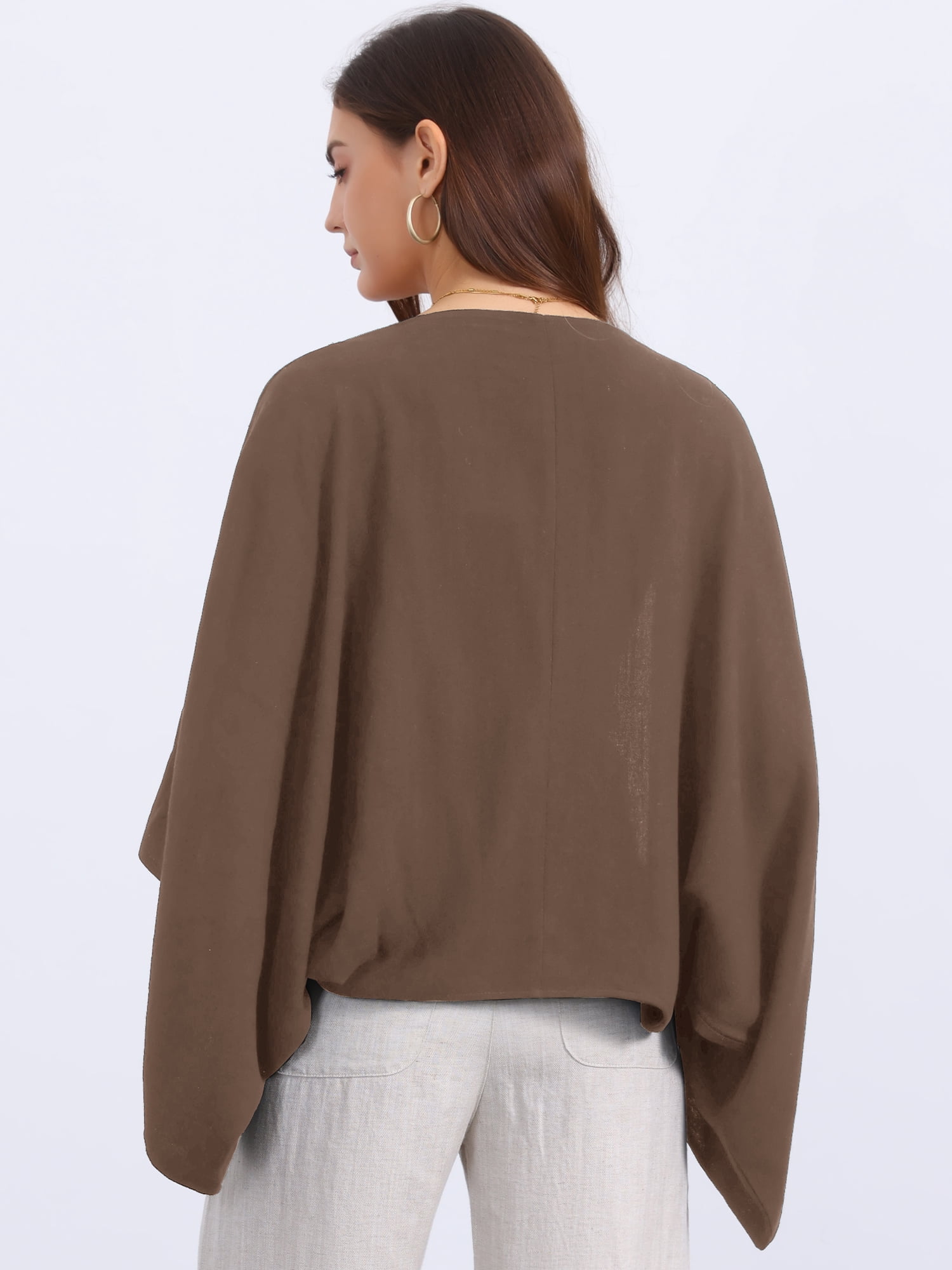 DARING DIVA Women's Linen Cardigan 3/4 Sleeve Open Front Lightweight Shrug M Dark Brown