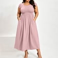 thumbnail image 4 of ClodeEU Women's Plus Size Square Neck Cap Sleeve Smocked Waist Midi Dress, Casual Summer Flowy Dress with Pockets Pink,Women's Plus L, 4 of 8