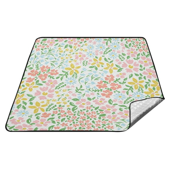 Yellow and Pink Floral Flowers Picnic Blanket Waterproof Beach Blankets Sandproof Large Mat with Storage Bag Camping Grass Travel Hiking Park 78"x78"