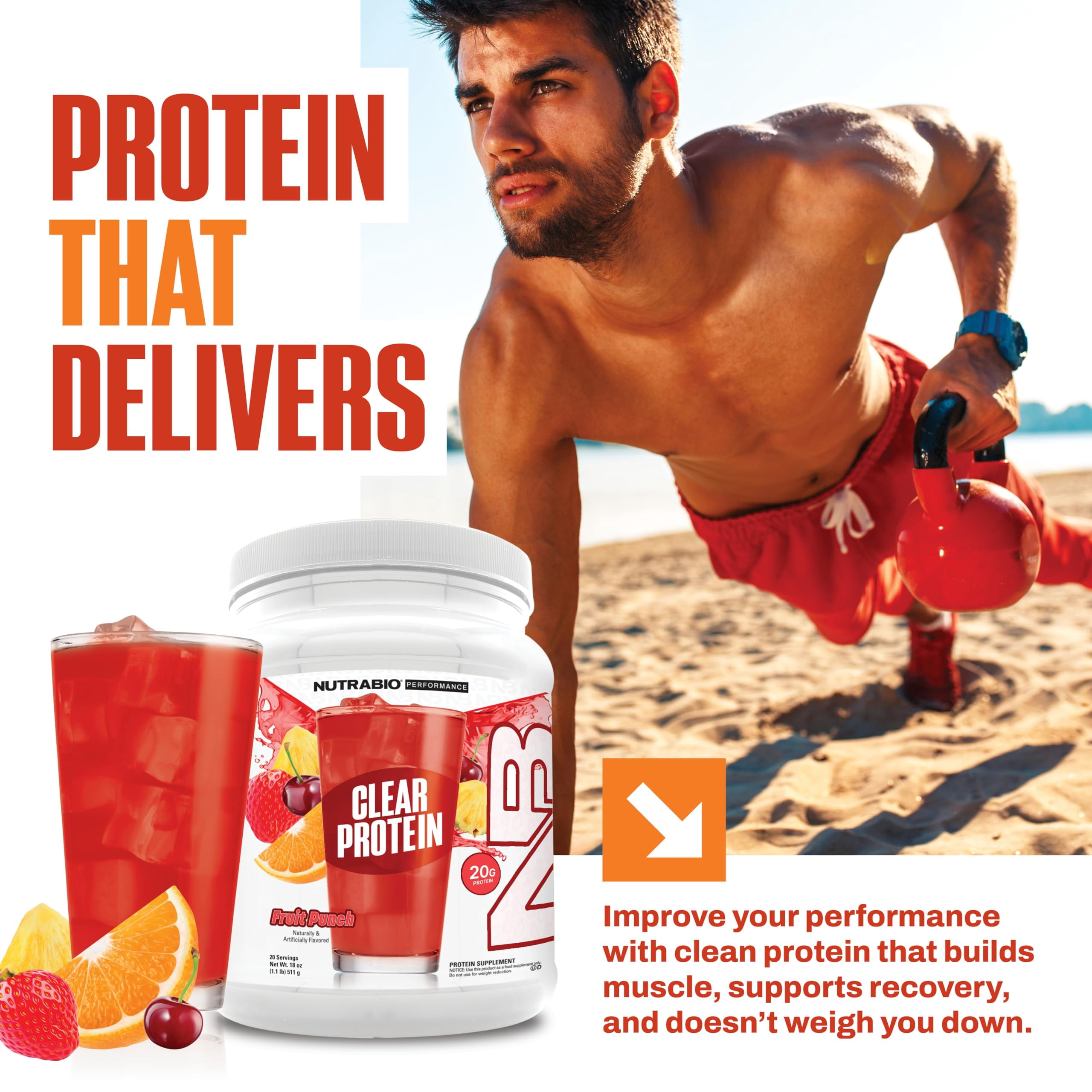 NutraBio Clear Whey Isolate Protein Powder, Delicious & Refreshing Fruit Flavors, Protein Juice, No Milky Taste, No Foam, Zero Sugar, Fruit Punch, 20 Servings