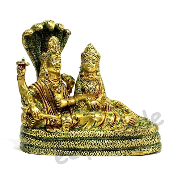 eSplanade - Lakshmi Narayan Laxmi Vishnu in Ksheer Sagar Murti Idol Statue Sculpture | Pooja Idols - Home Decor | Brass - Multicolour - 6" Inches