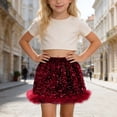 thumbnail image 2 of LYHaoo Girl's Stunning Girls Glitter Short Skirt With For Party Satin Ivory Tone Comfortable Everyday Wear，Girls Lace Dresses Sizes 5-6 Years Red, 2 of 5