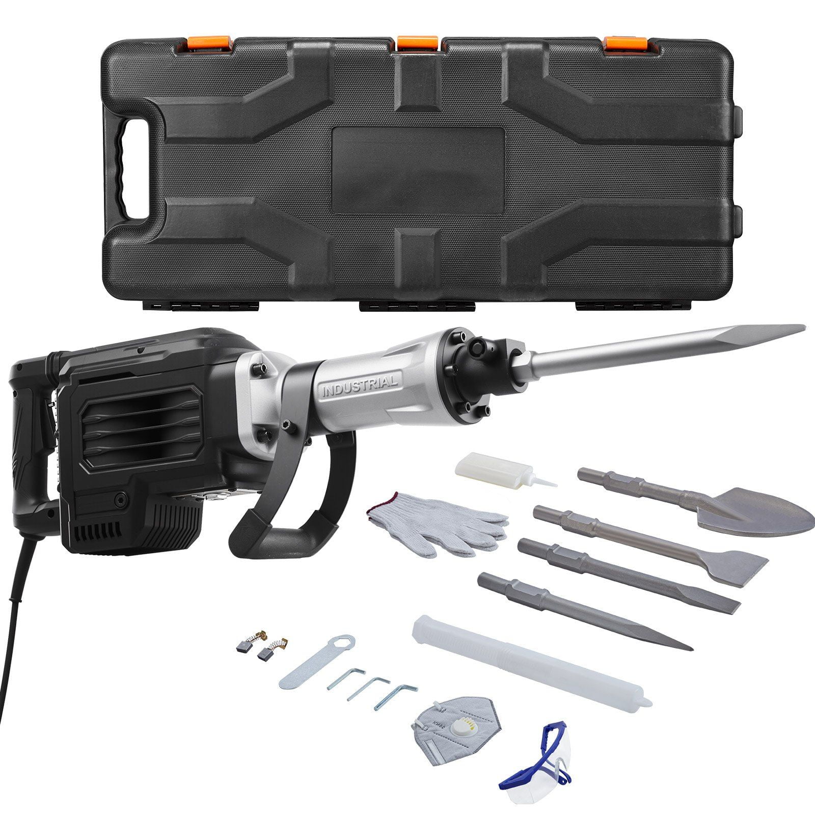 2800W High-Power Concrete Breaker, 1200 BPM with 3 Chisels & Clay Spade, Includes Carrying Case & Gloves for Demolition on Concrete, Brick, Tile, Wall, Foundation
