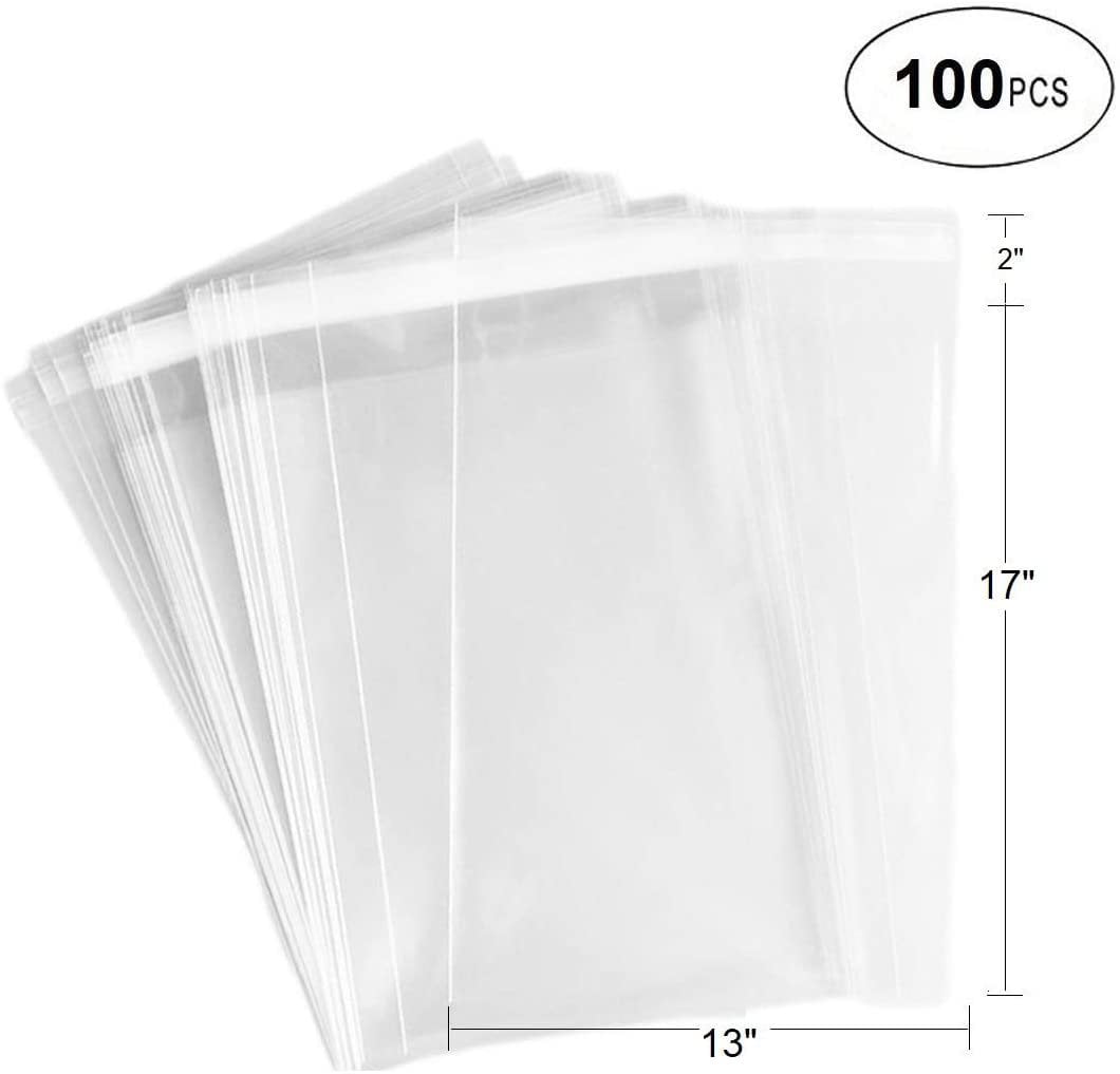 9 x 14 100 Clear Cello Bags Adhesive 1.4 mils Self Sealing OPP Plastic  Gift Bags for Clothing T-Shirt Storage Envelope Gift Cellophane Wrap with