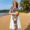 thumbnail image 4 of Fotbe Robe Motif Girafe Américaine Décontractée Mode Femme Manches Courtes Robe Maxi Robe T-Shirt Rayée Longue à Blocs de Couleur, 4 of 6