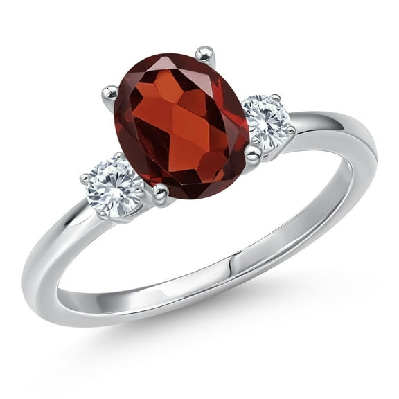 Gem Stone King 14K White Gold Red Garnet and Moissanite Engagement Ring for Women | 2.33 Cttw | Oval 9X7MM | Gemstone January Birthstone | Size 6