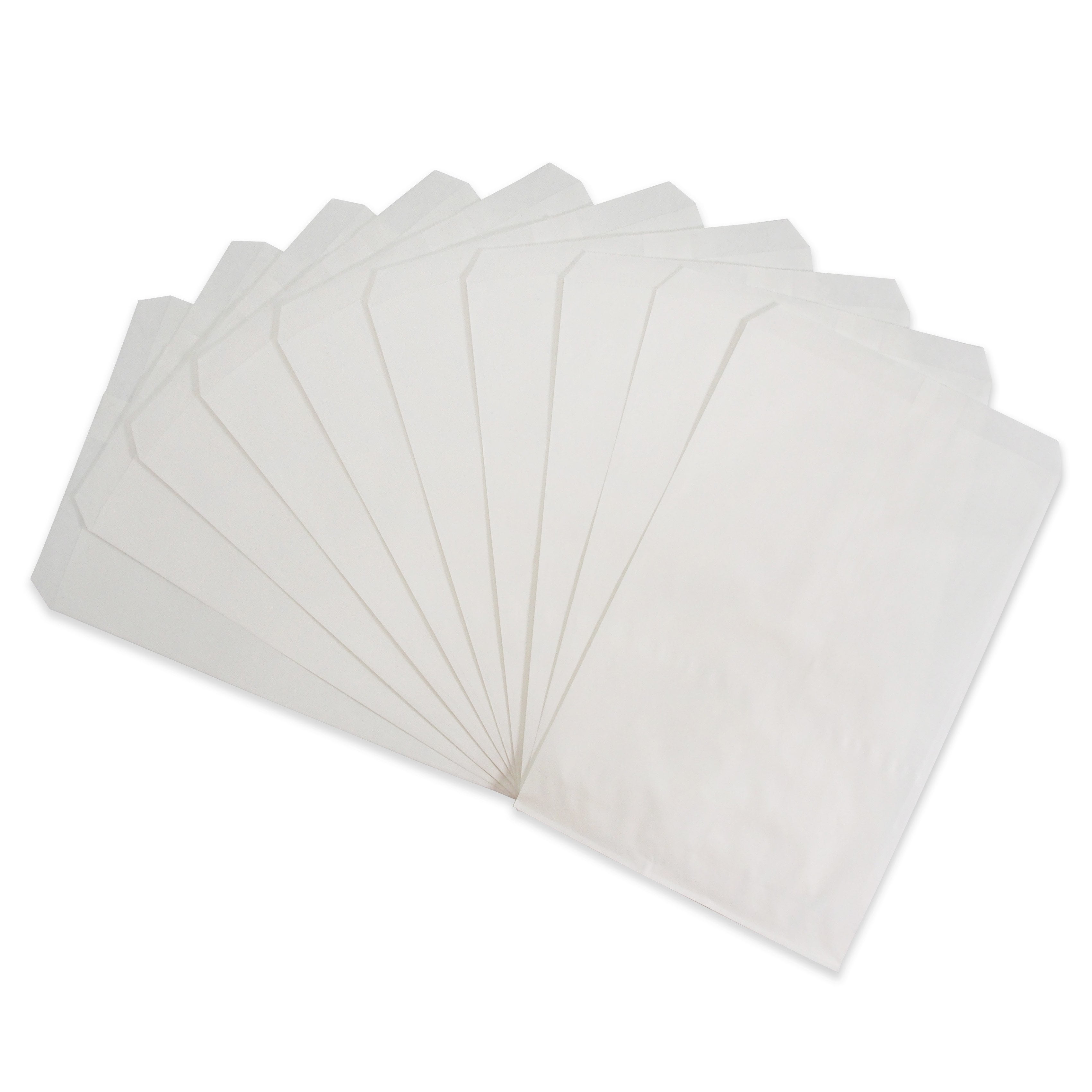 50 Qty 6" x 9" Decorative Flat Paper Gift Bags - Plain White Kraft Bags - for Sales/Treats/Parties Cookies/Gifts - N'icePackaging
