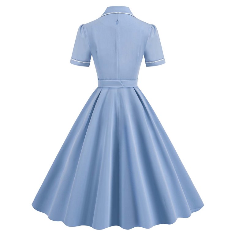Elegant 50s Audrey Hepburn Style Cocktail Dress for Women Vintage Short  Sleeve Belted A-Line Party Swing Dresses - Walmart.com