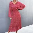 thumbnail image 4 of FcBaudy Jupes pour Femmes, Robes Midi pour Femmes, Robes d'Été pour Femmes Robe pour Femme Printemps/été à Lacets Col en V Robe Fleurie Ample Évasée Jupe Robe Femme, 4 of 6