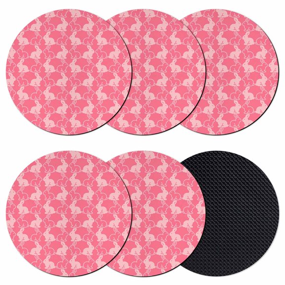 Easter Bunny Coasters Set of 6, Absorbent Coasters for Drinks, Pink Cute Rabbits Animal Cartoon Coaster for Desk Coffee Table Protection, Home Decor House Warming Gifts 4"