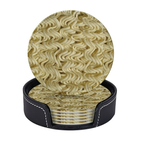 

6 Pcs Leather Coasters Ramen Noodles Food Coasters For Drinks Cup Mat Pad Housewarming Gift Ideal For Home Decor