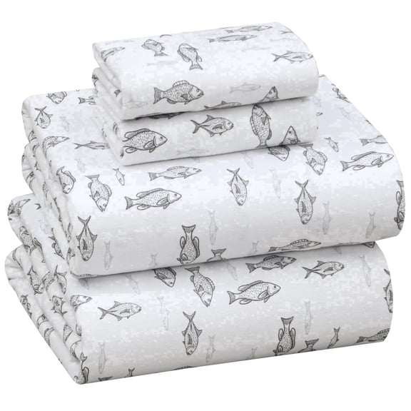 RUVANTI Flannel Sheets King Size - 100% Cotton Brushed King Bed Sheets Set - Deep Pockets 16 Inches - All Seasons Breathable & Extra Soft - Warm & Cozy, 4 Piece, Fisherman's Tale