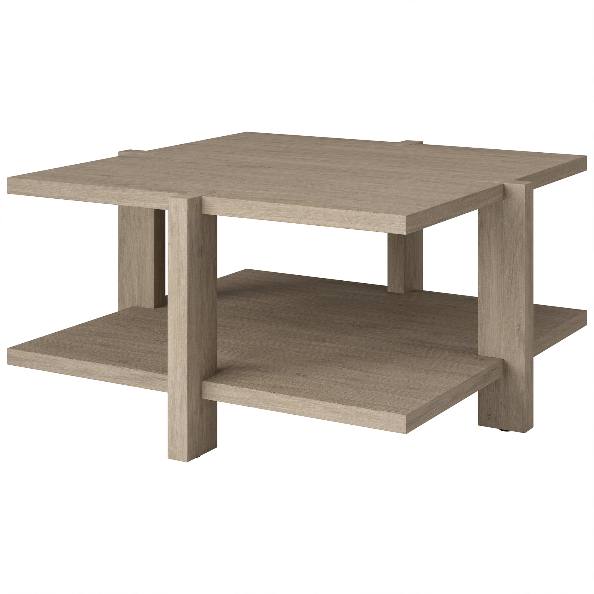 Evelyn&Zoe Ingrid 35" Wide Square Coffee Table, Antiqued Gray Oak