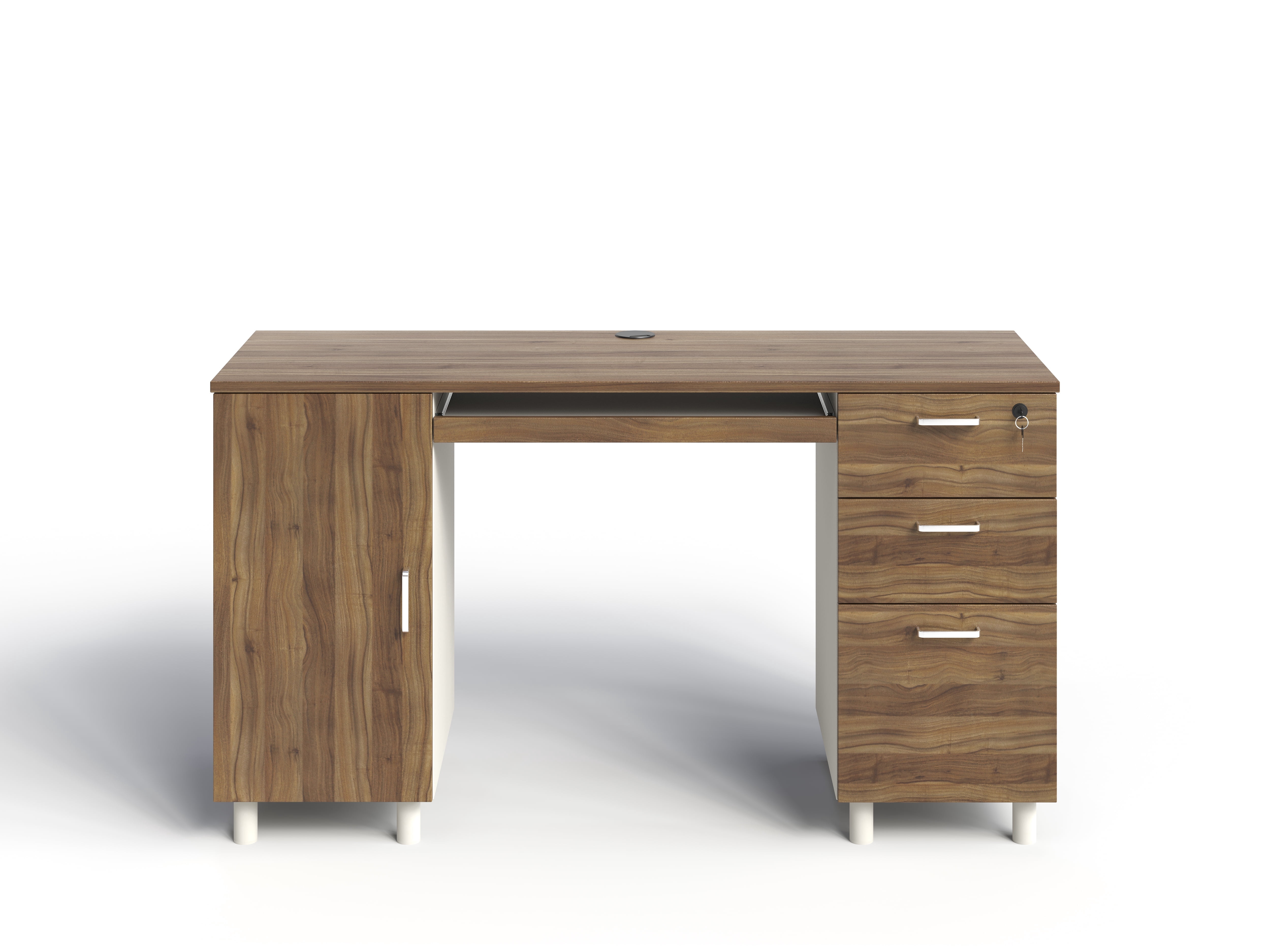 Modern Design Venice Computer Desk Great for Home Office Desk by Crafts and Comfort - 3 Drawers and CPU Storage Cabinet - Laptop Workstation with Keyboard Tray and Cable Hole - Walnut / White