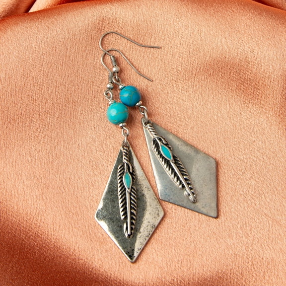 Howard's Wild Spirit Turquoise Feather Western Drop Earrings for Women