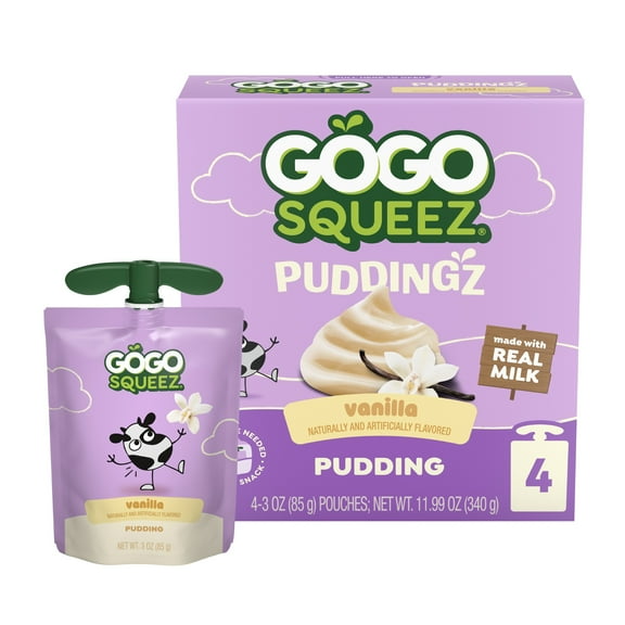 GoGo squeeZ PuddingZ On-the-Go Vanilla Pudding Snack Pouches, 3 oz (4 Pack)