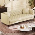 thumbnail image 3 of Mid-Century Chesterfield Sofa – 81" White Faux Leather 3-Seater – Deep Seating with Handmade Button Tufting – 2 Pillows Included – Comfortable Upholstered Seating – Living Room, Apartment,, 3 of 5
