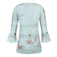 thumbnail image 5 of Pompotops Women's Casual Trumpet 3/4 Sleeve Printed Buttoned Basic Ruched Tops Pleated T-shirts Blouses On Sale, 5 of 5