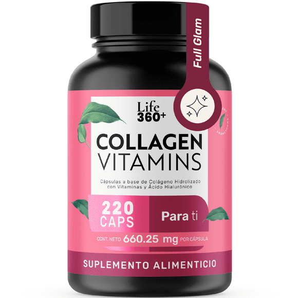 COLLAGEN VITAMINS LIFE 360+ Suplemento Alimenticio 220 cápsulas a base de colágeno hidrolizado