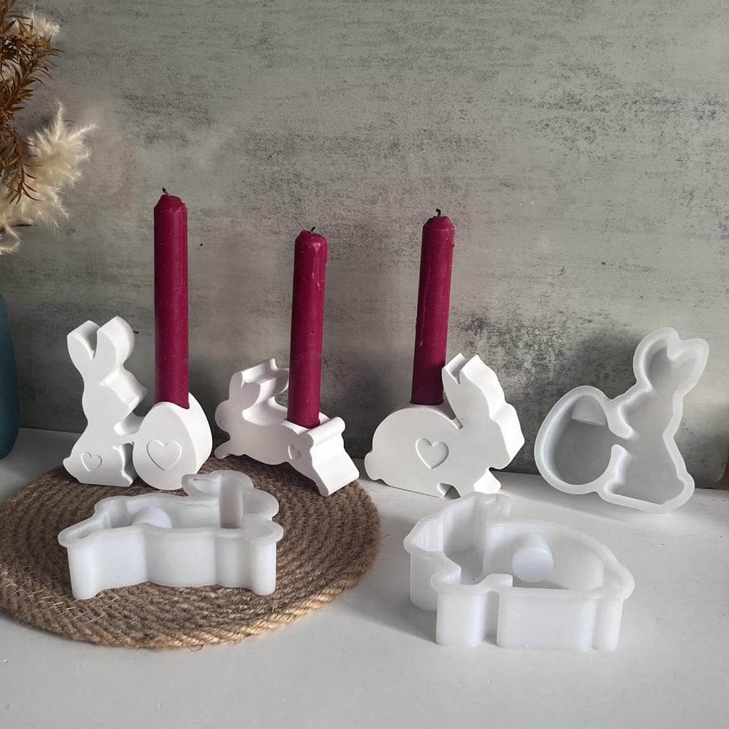 Aurgiarme Set of 3 Craft Molds Candle Bracket Molds Rabbits Shape Crafting Molds Candle Holder Molds for Home and Table Decorating
