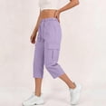 thumbnail image 5 of Cargo Capris for Women High Waisted Solid Color Trousers with Pockets Casual Straight Leg Pants for Summer Street Style Fashion, 5 of 8