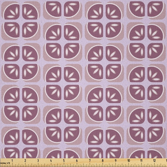 Ambesonne Retro Fabric by the Yard Microfiber, Cubic Floral Motifs Graphic, 10 Yards, Purple Mauve Taupe