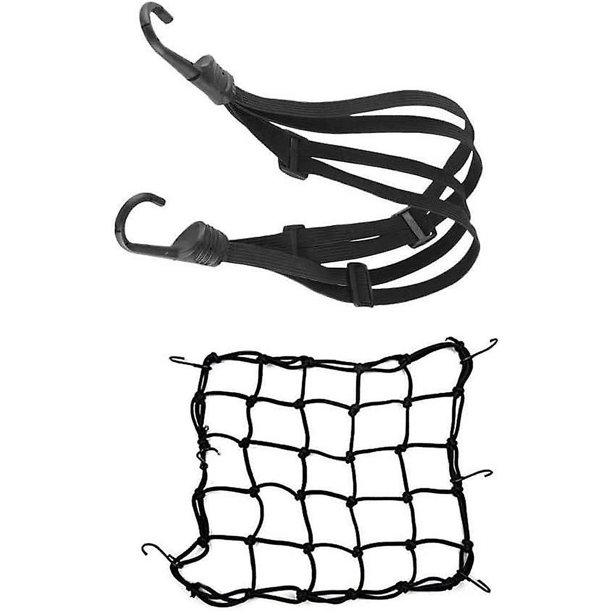 Red elástica para equipaje (40 x 40 cm) y correa elástica para equipaje de 60 cm con ganchos para bicicleta, motocicleta, fijación, casco, maletín de equipaje, bolsa de red (negro) Rojo Verde Cocina, Decoración y Otros