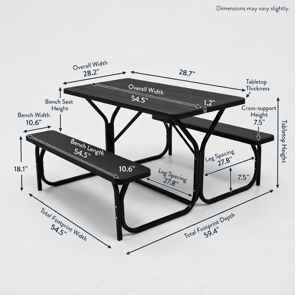 Hommoo Heavy-Duty HDPE Outdoor Picnic Table & Bench Set, Weather-Resistant, Stain-Proof, Black