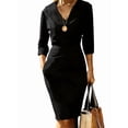 thumbnail image 2 of Women'S Work Dress 3/4 Sleeve V Neck Bodycon Sheath Dress Zipper Up Office Business Dresses with Belt Black XXL, 2 of 5