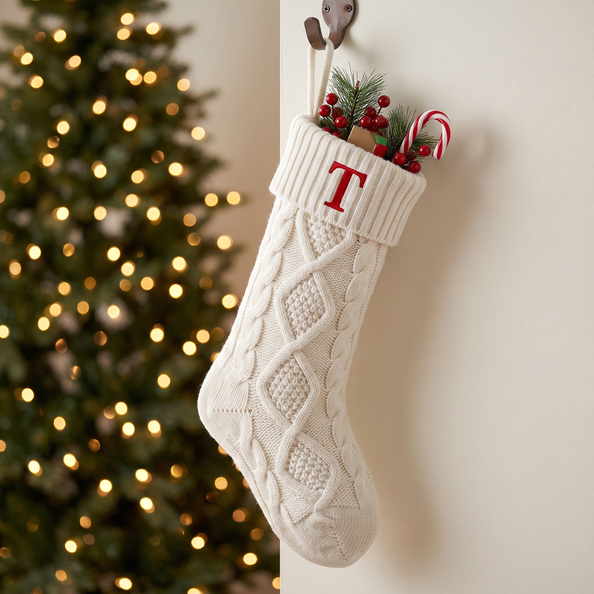 Unique Bargains Canine Bone Christmas Stocking Luxury Puppy Holiday Keepsake Sack Letter T 17"