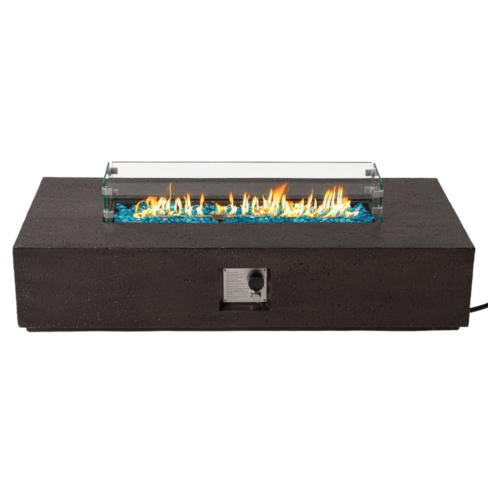 COSIEST 56" Rectangular Concrete Outdoor Fire Pit Table with Wind Guard & Fire Glass​