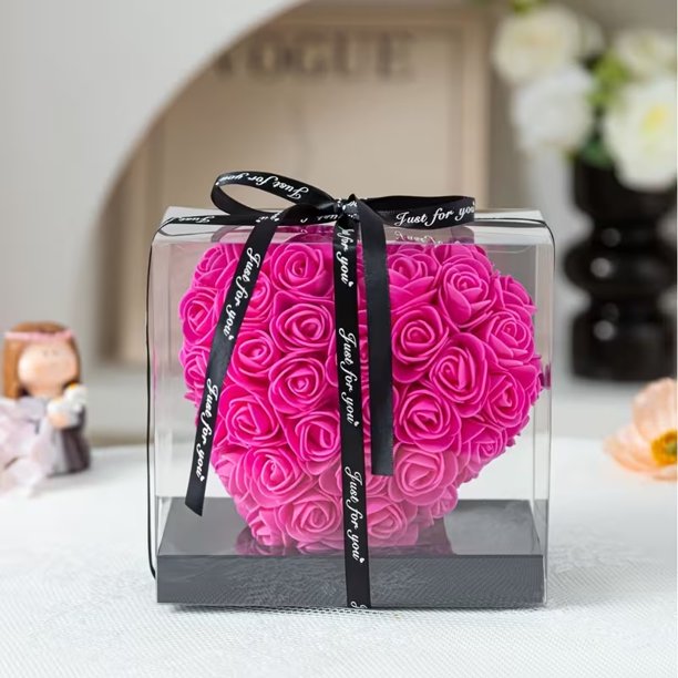1 unidad, corazón de rosa de espuma con caja de regalo transparente, rosa artificial simulada, regalo del Día de San Valentín, Navidad, Día de la Madre