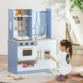 thumbnail image 4 of OLAKIDS Kid Kitchen Playset, Toddler Wooden Pretend Cooking Set with Realistic Light & Sound, Stove, Sink, Microwave, Storage Cabinet, Play Kitchen Toy Set for Children Boys Girls (Pastoral), 4 of 9