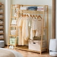 thumbnail image 3 of Lisonu Bamboo Garment Rack with Shoe Shelf – Free Standing Clothes & Coat Hanger, Multi-Tier Wardrobe Storage Shelves, Closet Organizer for Bedroom Entryway Hall Living Room, 3 of 10