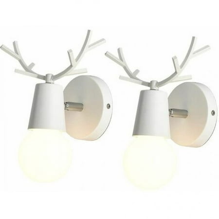 

2-Pack White Metal Wall Sconces for Bedroom Living Area Stairs Hallway or Bathroom Deer Antler Accent