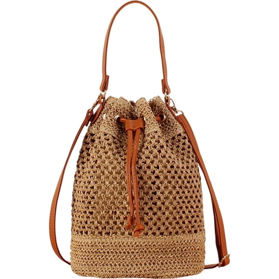 GASTROPOD Summer Woven Rattan Handbag Bags, Women Straw Shoulder Bag Drawstring Straw Purse Beach Shoulder Tote Handbags for Women