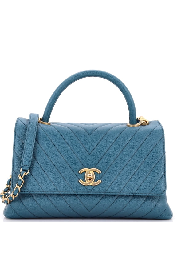 Pre-Owned Coco Top Handle Bag Chevron Caviar Small By Rebag