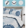 thumbnail image 4 of Quilts Twin-XL Size Bedding Set, Blue Grey Sunflowers Lightweight Quilted Comforter, Boho Vintage Floral Rustic Blossom Soft Reversible Bedspread Coverlet with Pillow Covers for All Season, 68" x 98", 4 of 7
