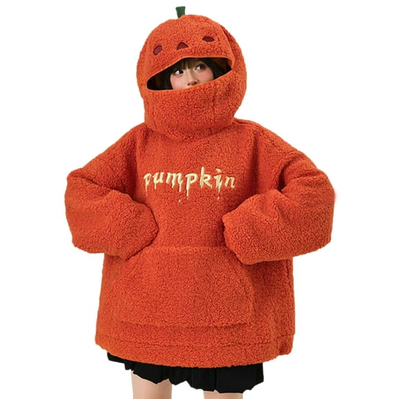 Pisexur Halloween Hoodies for Women Fleece Cute Pumpkin Holiday Hooded Sweatshirt Fashion Fall Winter Orange Hoodie Long Sleeve Shirts for Women Loose Oversized Pullover Hoodie with Hood