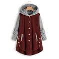 thumbnail image 2 of Women Plus Size Button Coat Patchworl Tops Hooded Pullover Loose Sweater Coat, 2 of 5