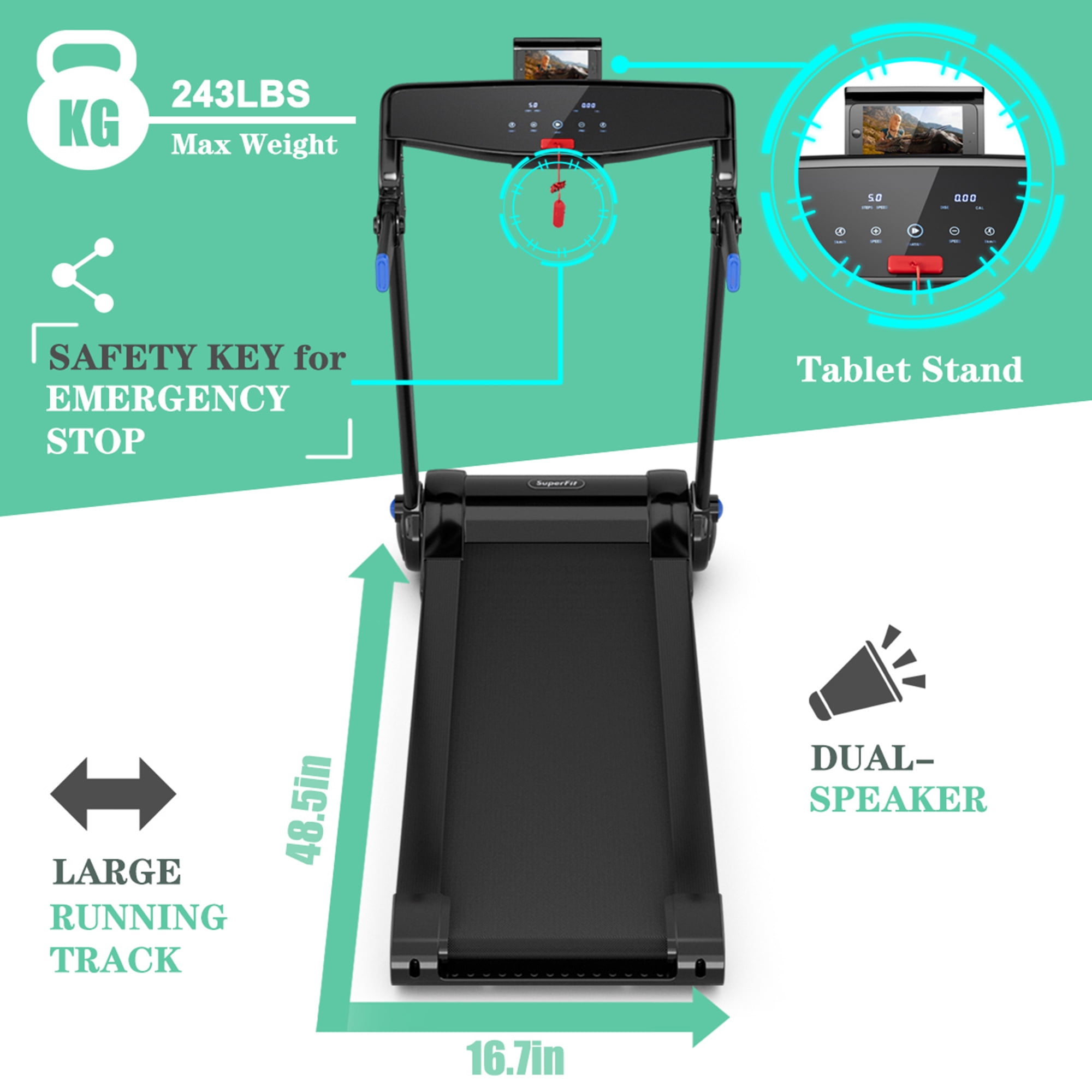 Gymax Folding Electric Treadmill 3.0 HP Exercise Running Machine with App Control Blue