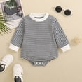 thumbnail image 2 of KPOPLK Newborn Baby Girl Romper Bubble Long Sleeve Little Bean Bodysuit Ovesized Sweatshirt Infant Casual Shirts Top Size 3-6 Months,Dark Blue, 2 of 9
